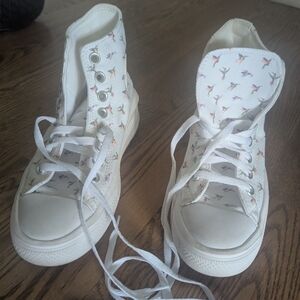 White Converse Chuck Taylors with Hummingbird Print